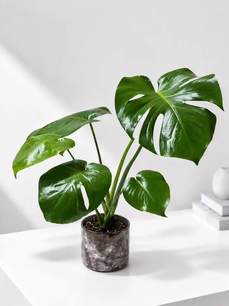 Seramik Saksıda Deve Tabanı (Monstera) Çiçeği