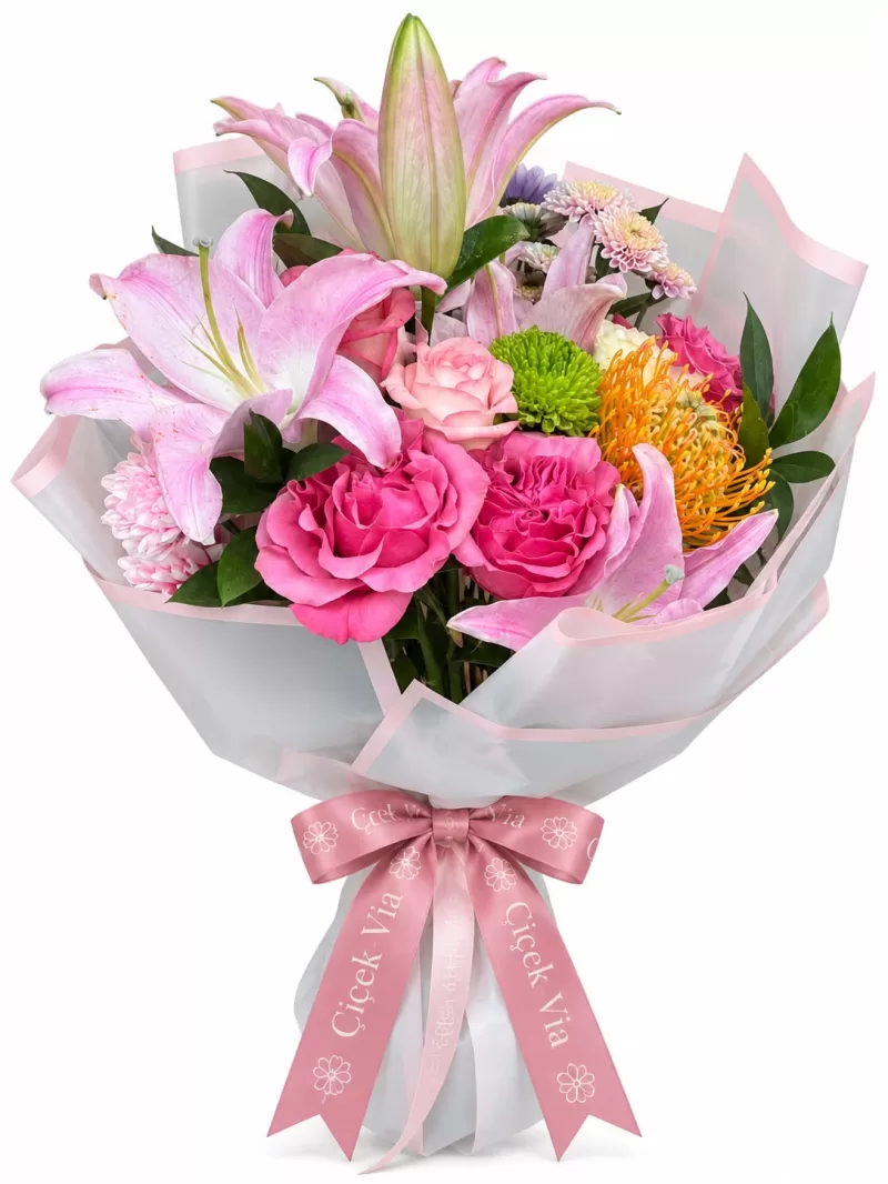 Pembe Lilyum ve Gül Aranjmanı